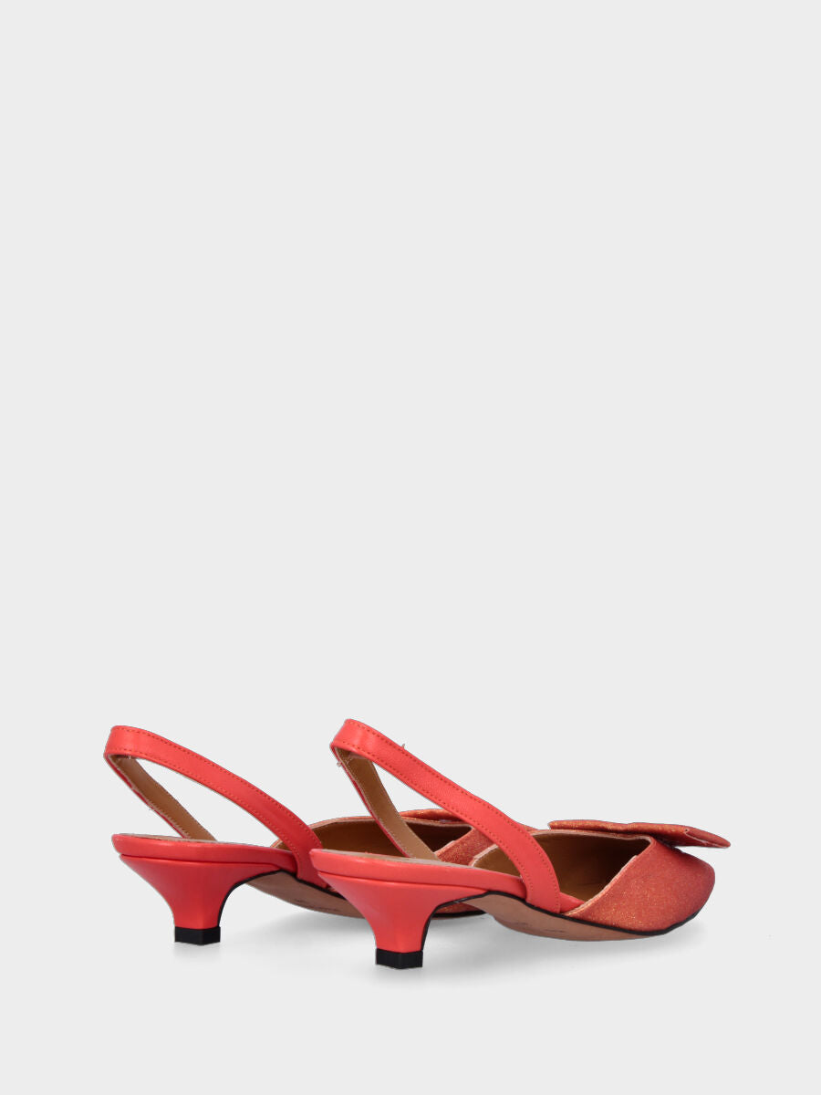 Escarpins slingback orange en paillettes avec plaque rectangulaire