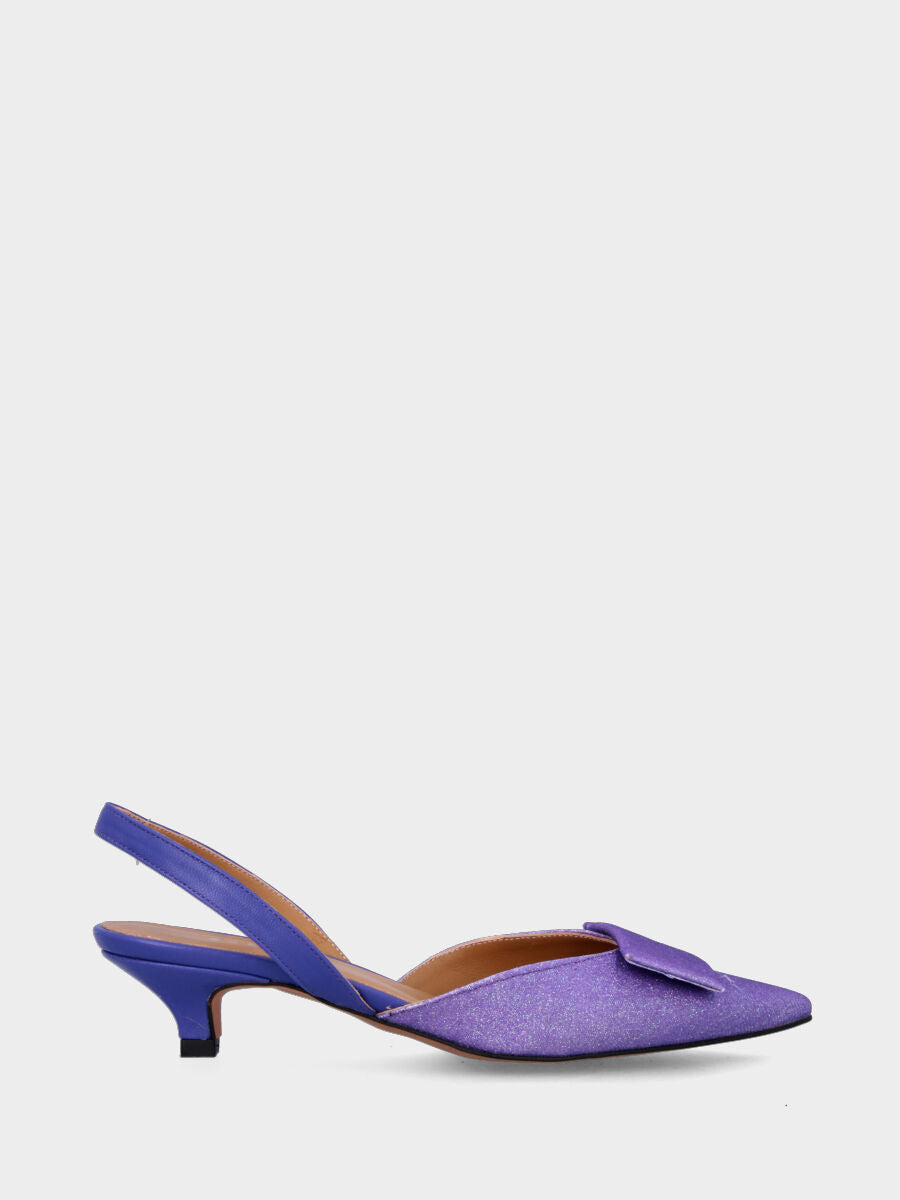 Décolleté slingback lilla in glitter con placca rettangolare