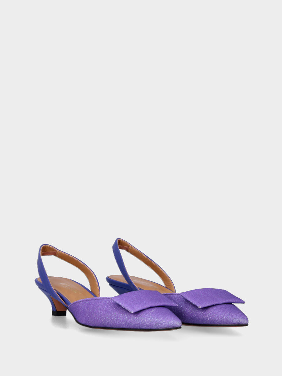 Décolleté slingback lilla in glitter con placca rettangolare