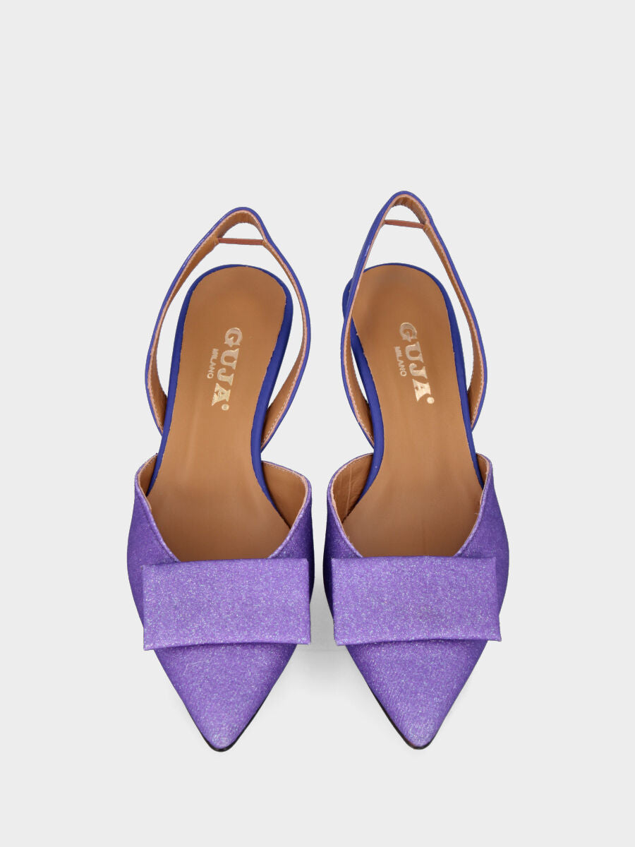 Décolleté slingback lilla in glitter con placca rettangolare