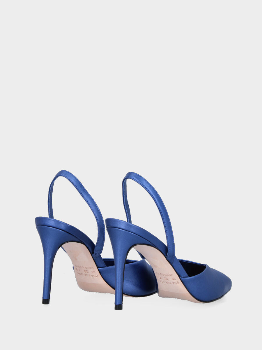 Décolleté slingback blu in pelle con tacco a stiletto