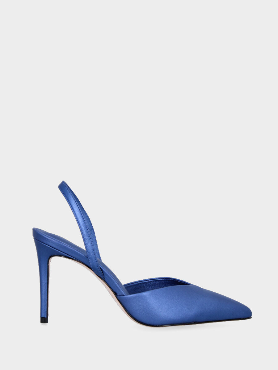 Décolleté slingback blu in pelle con tacco a stiletto