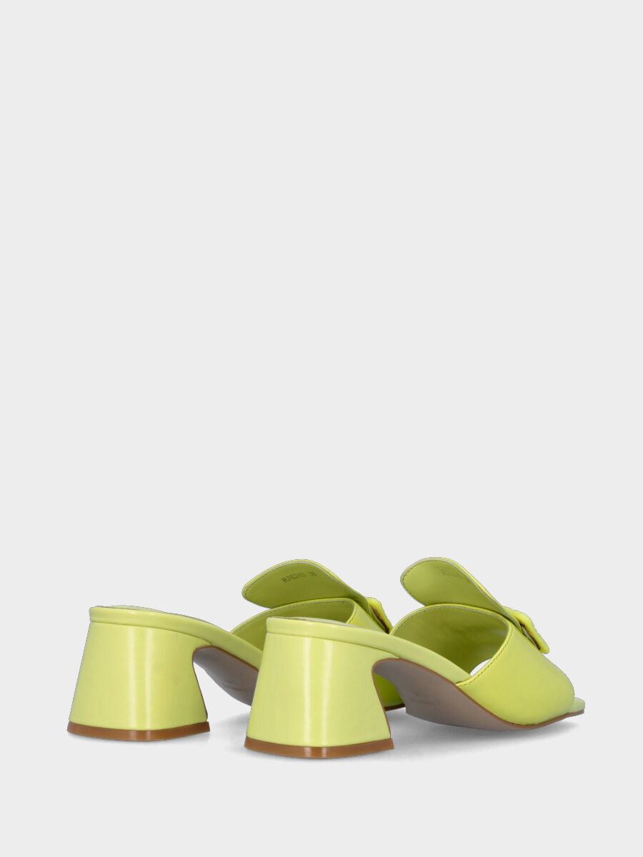 Acid yellow leather slipper with rectangular button