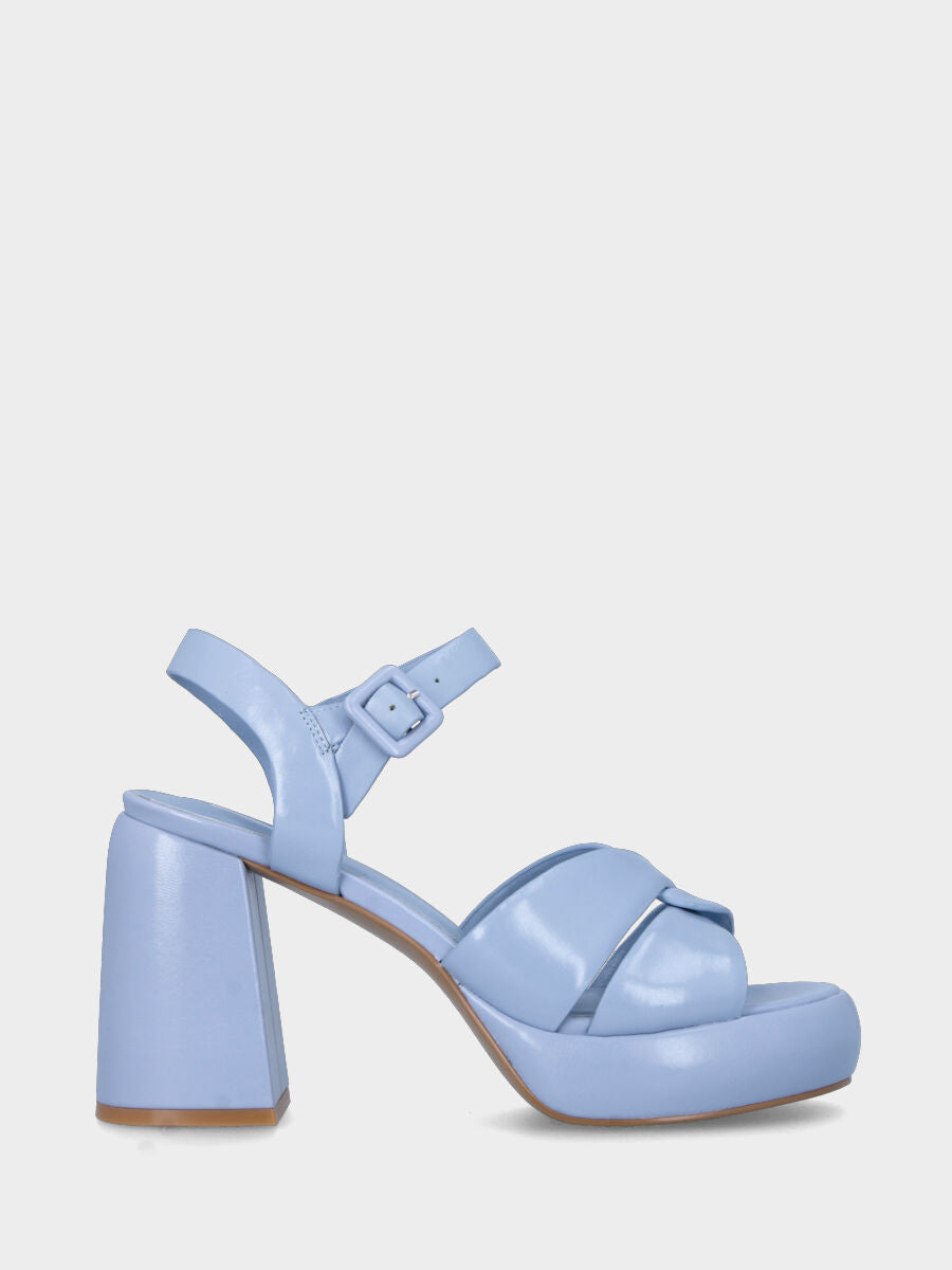 Sandale à talon bleu ciel en cuir avec brides croisées