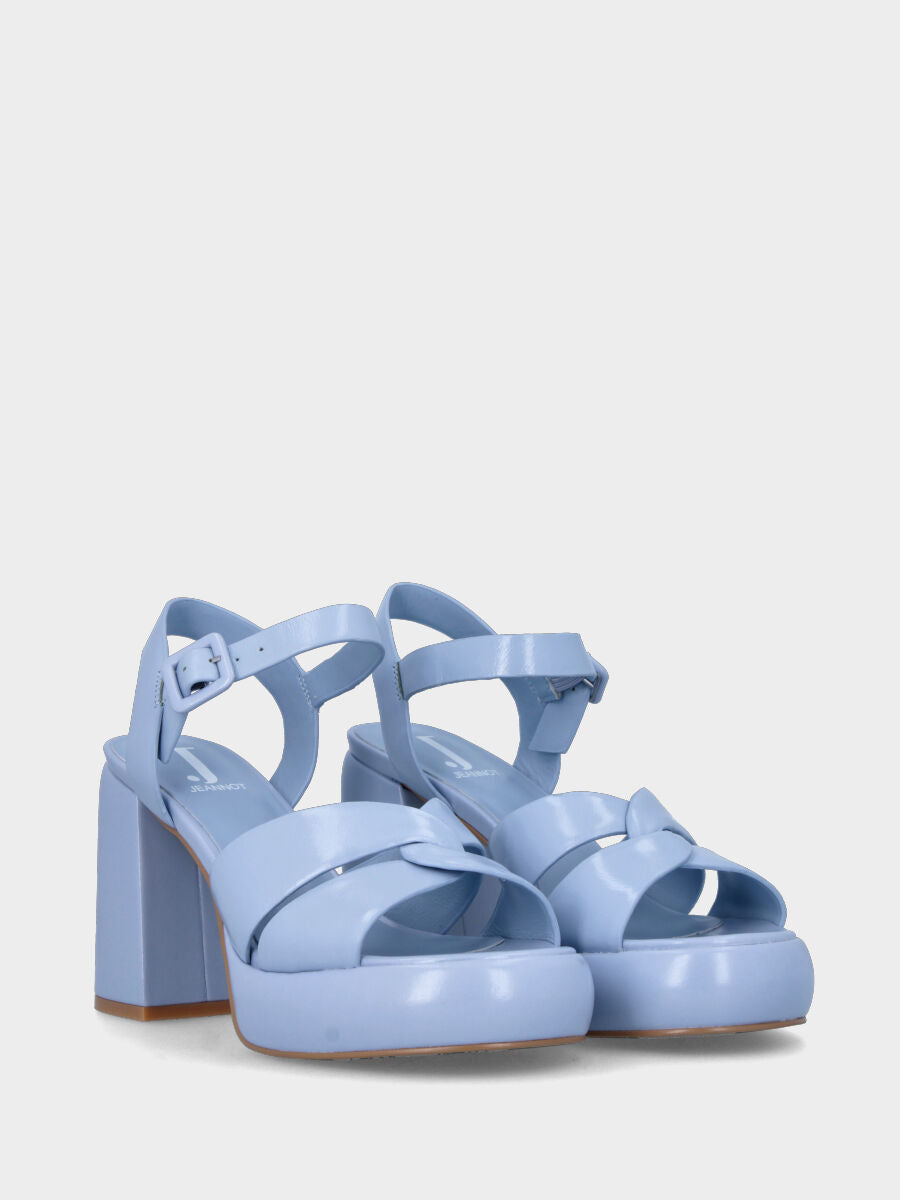 Sandale à talon bleu ciel en cuir avec brides croisées