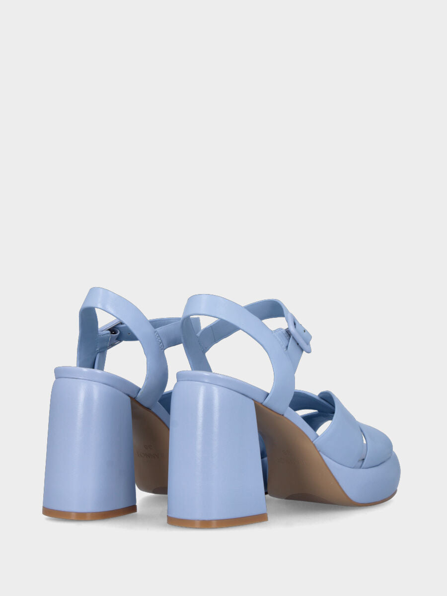 Sandale à talon bleu ciel en cuir avec brides croisées