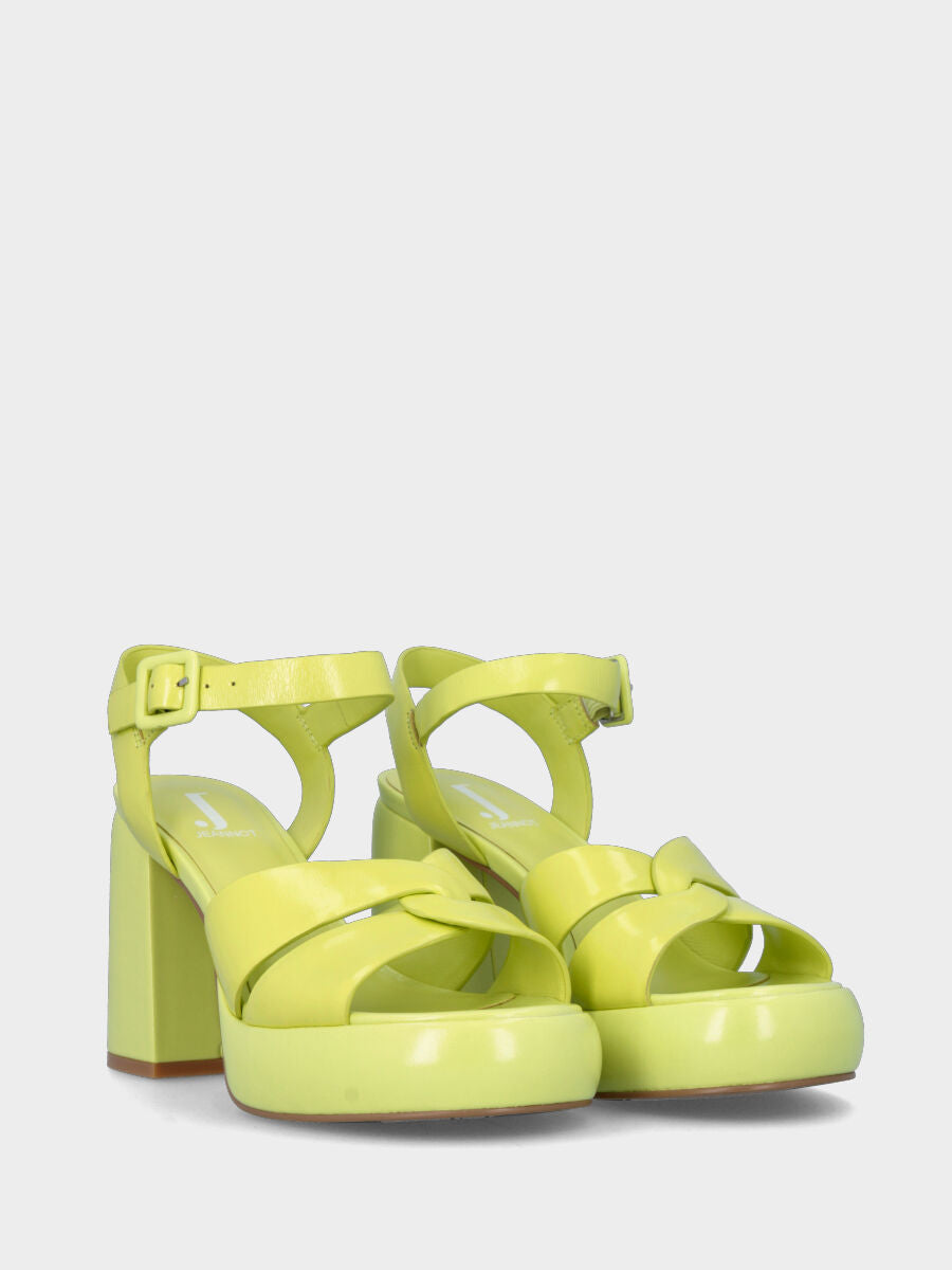 Sandale à talon jaune citron en cuir avec brides croisées