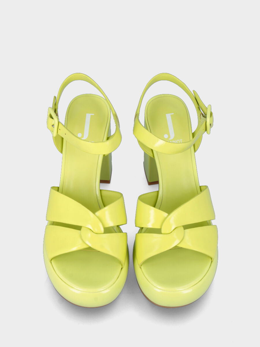 Sandale à talon jaune citron en cuir avec brides croisées