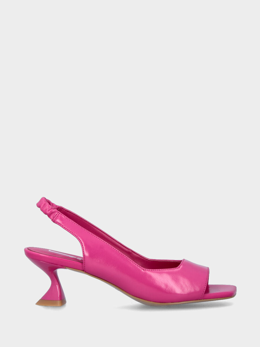 Sandale slingback fuchsia en cuir ouverte à l'avant