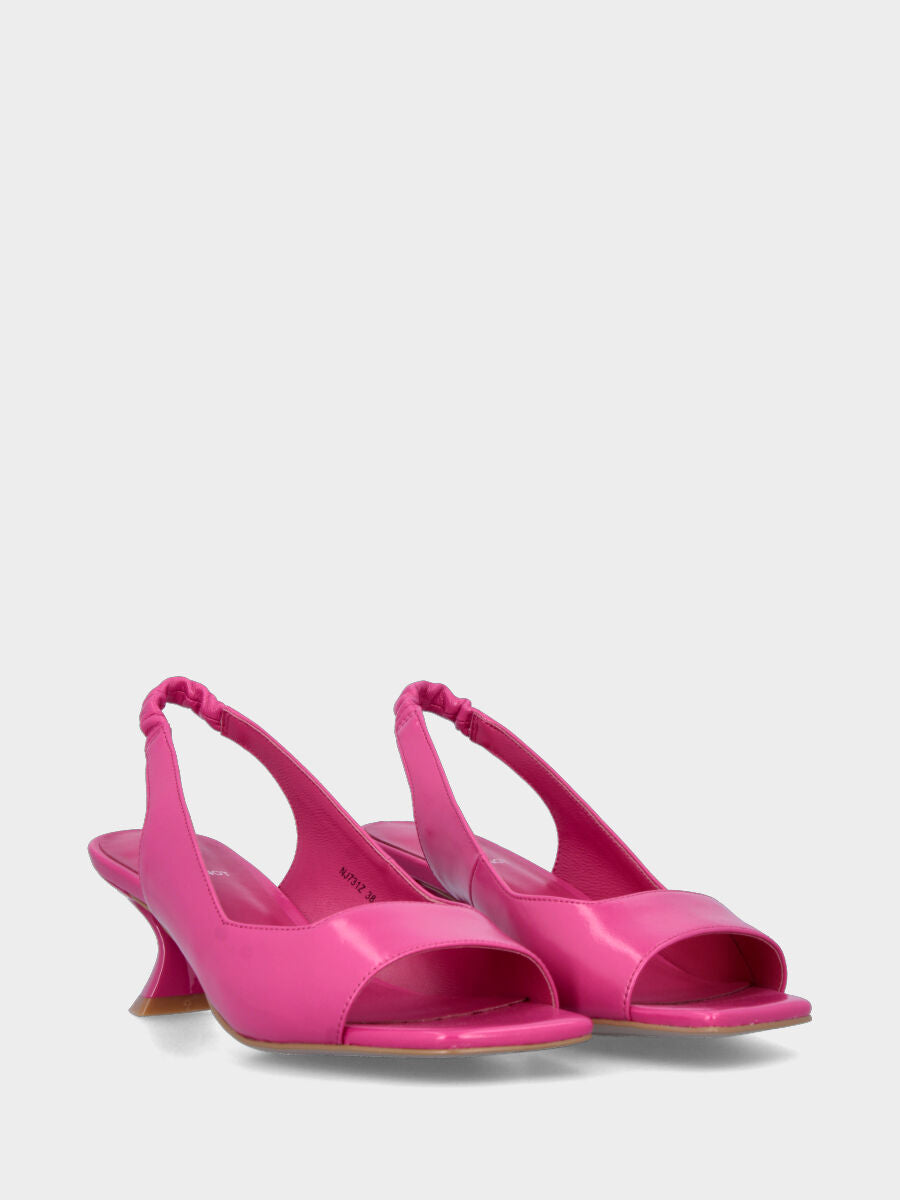 Sandale slingback fuchsia en cuir ouverte à l'avant