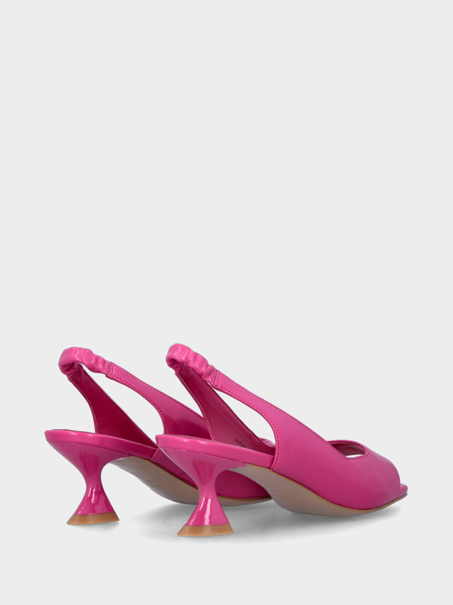 Sandale slingback fuchsia en cuir ouverte à l'avant