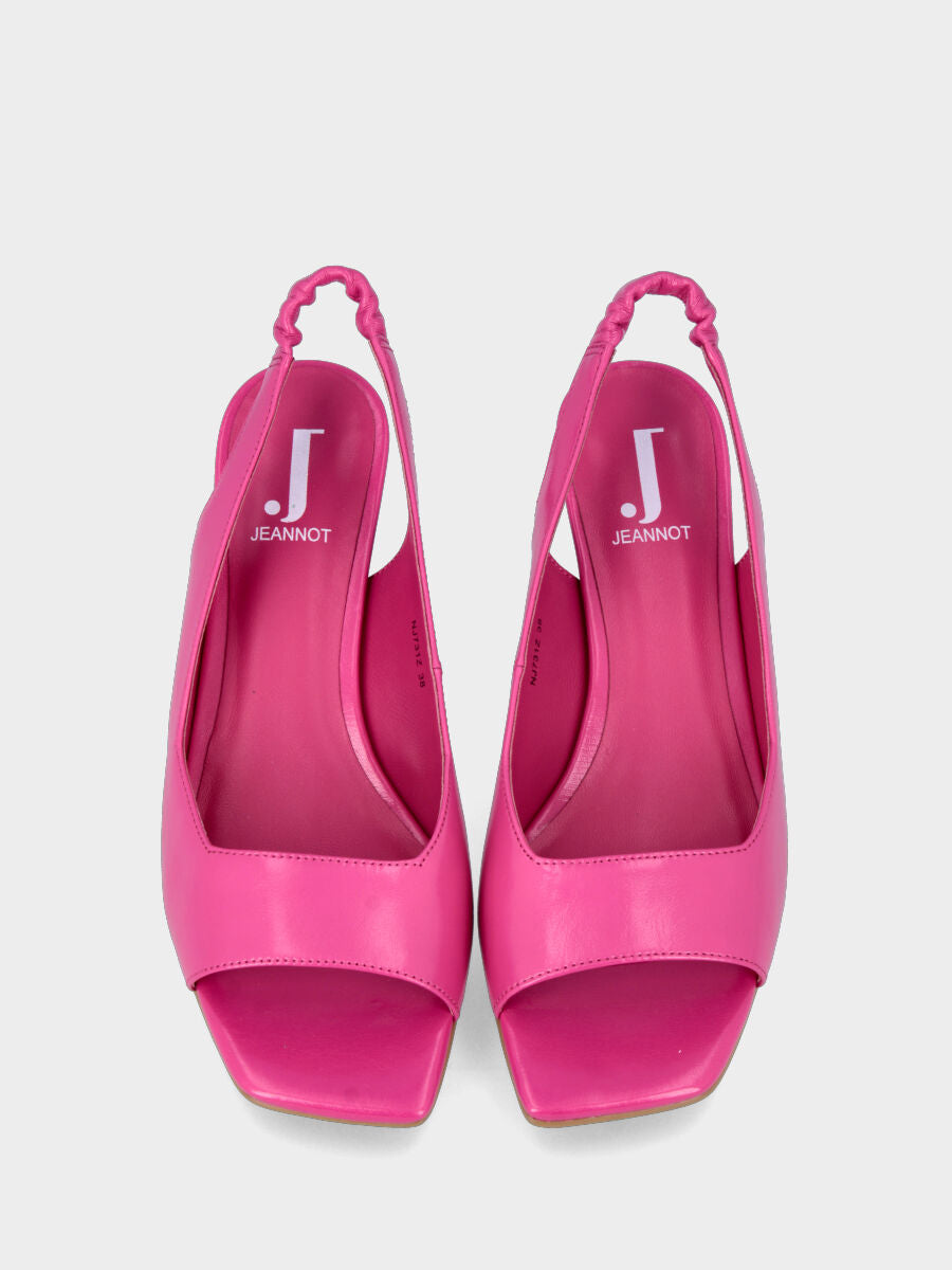 Sandale slingback fuchsia en cuir ouverte à l'avant