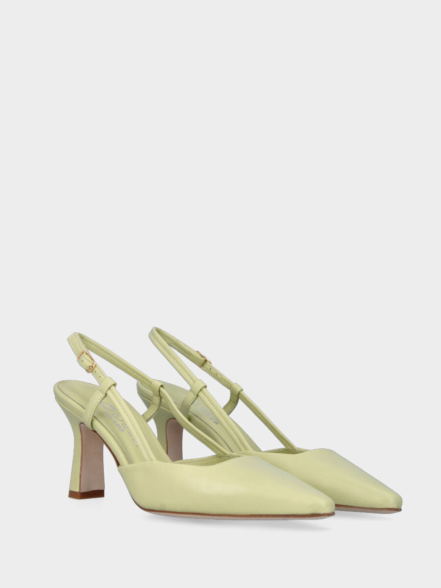 Escarpins slingback verts acide en cuir avec décolleté carré