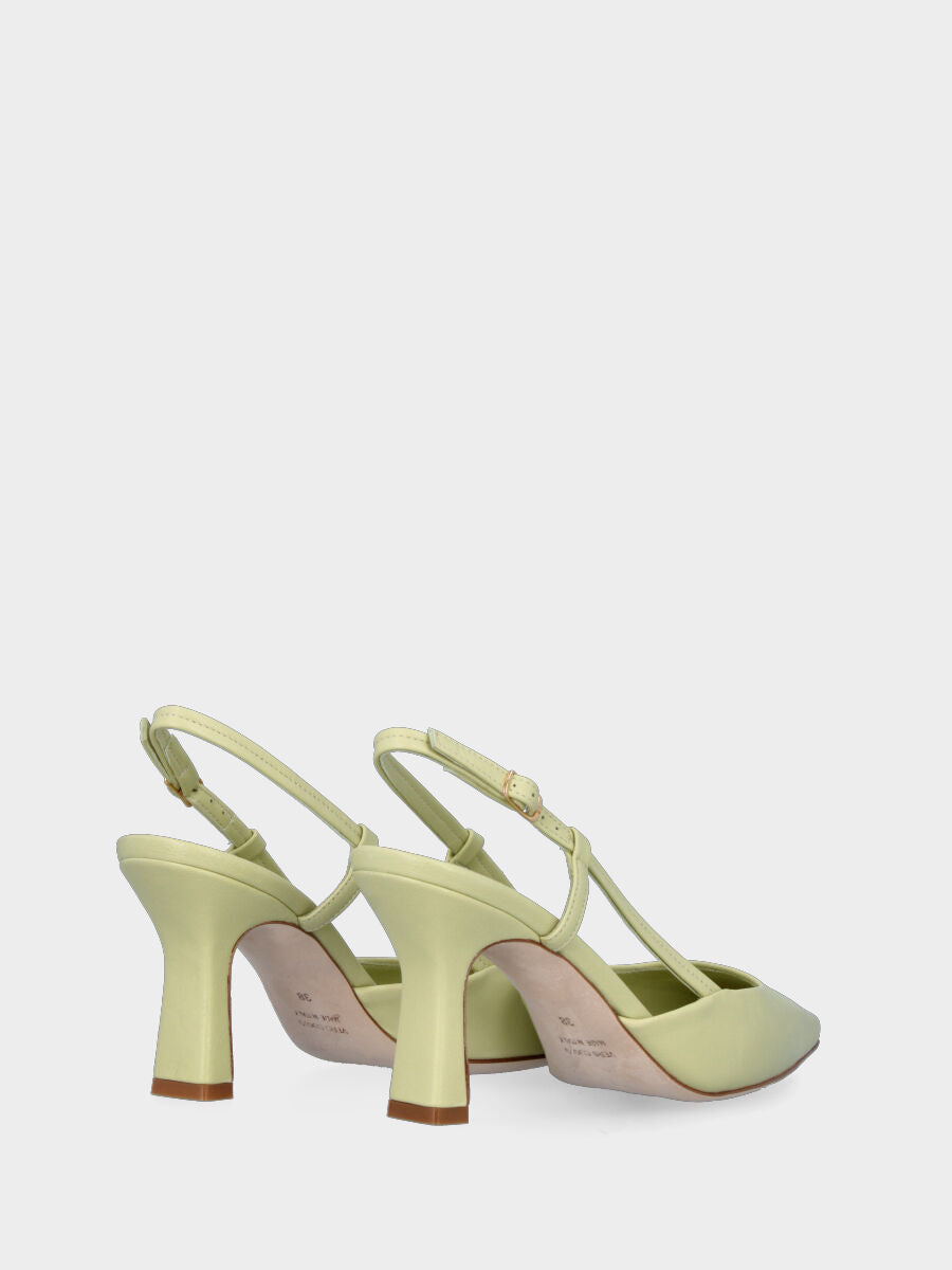 Escarpins slingback verts acide en cuir avec décolleté carré
