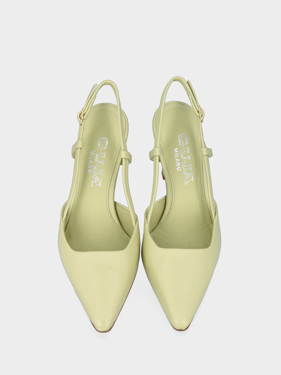 Escarpins slingback verts acide en cuir avec décolleté carré