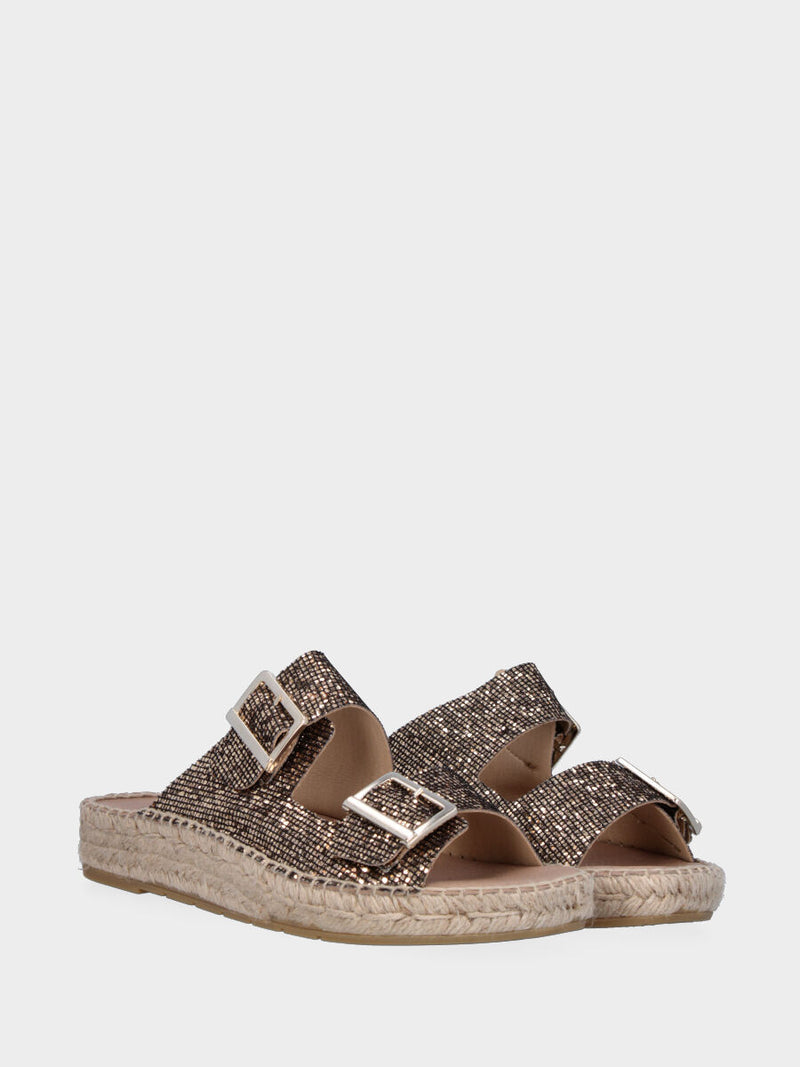 Espadrillas marrone in glitter a fasce con fibbie