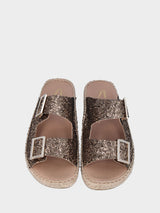 Espadrillas marrone in glitter a fasce con fibbie