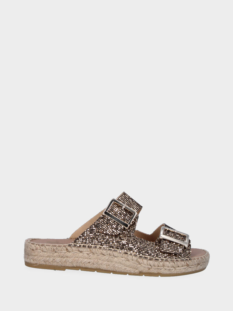 Espadrillas marrone in glitter a fasce con fibbie