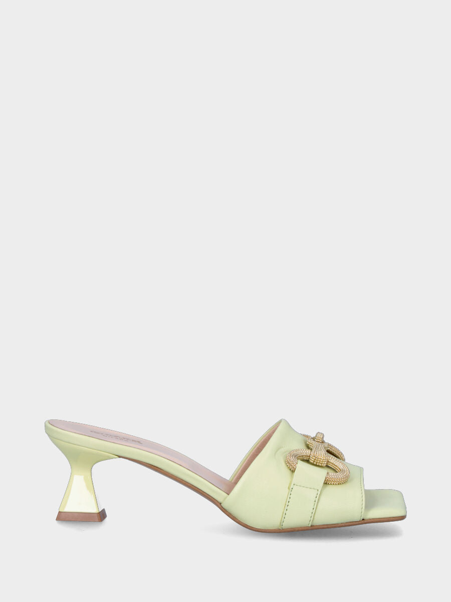 Light green leather slipper with studded metal clamp