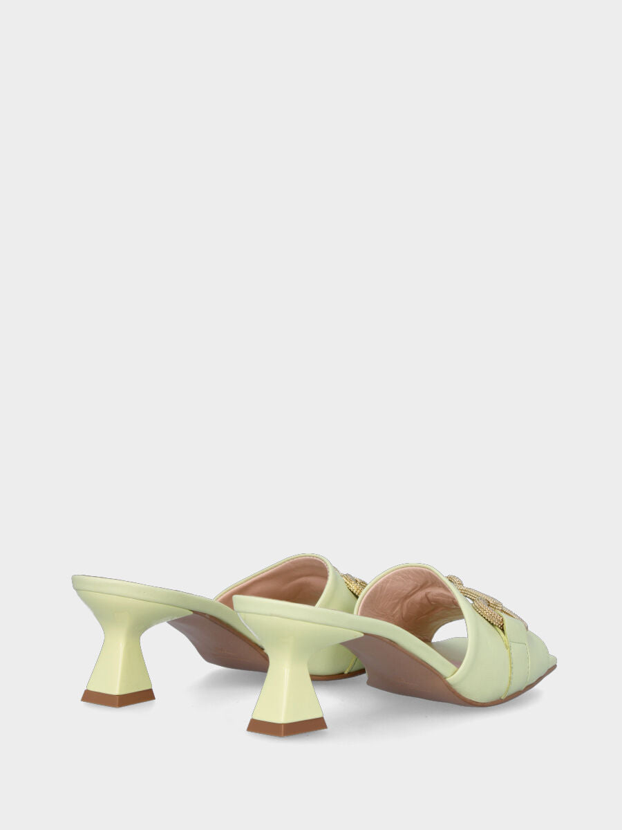 Light green leather slipper with studded metal clamp