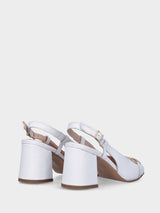 Sandalo slingback bianco in pelle con morsetto e punta aperta