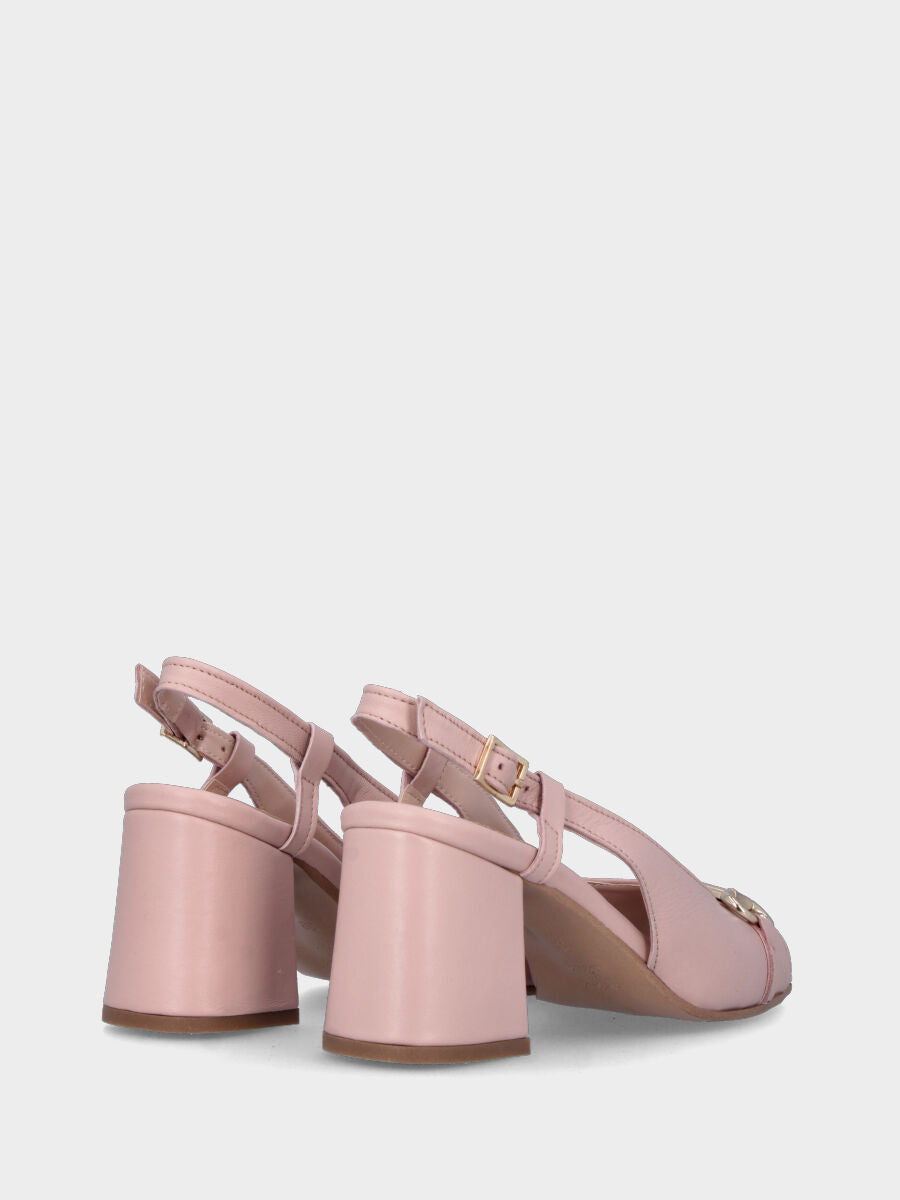 Nude leather slingback sandal with buckle and open toe