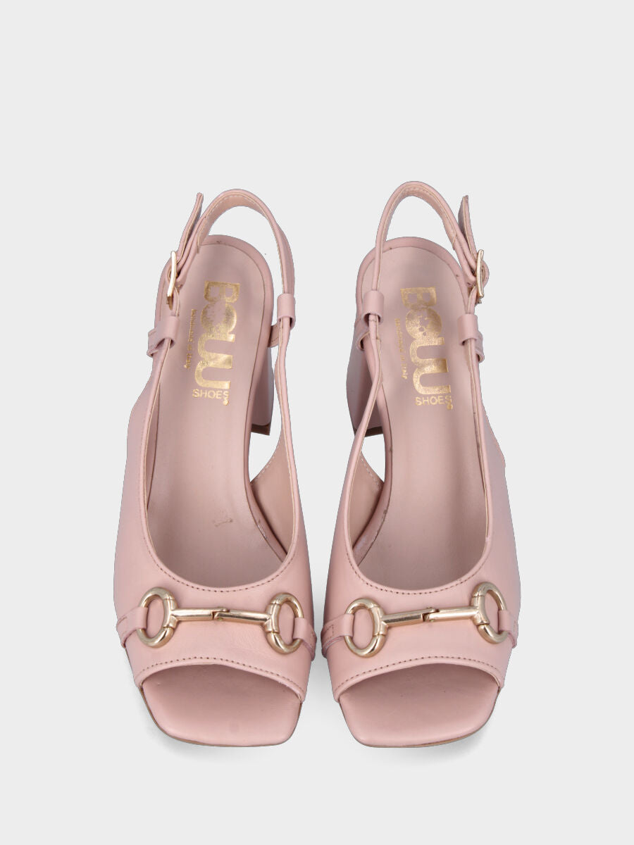 Nude leather slingback sandal with buckle and open toe