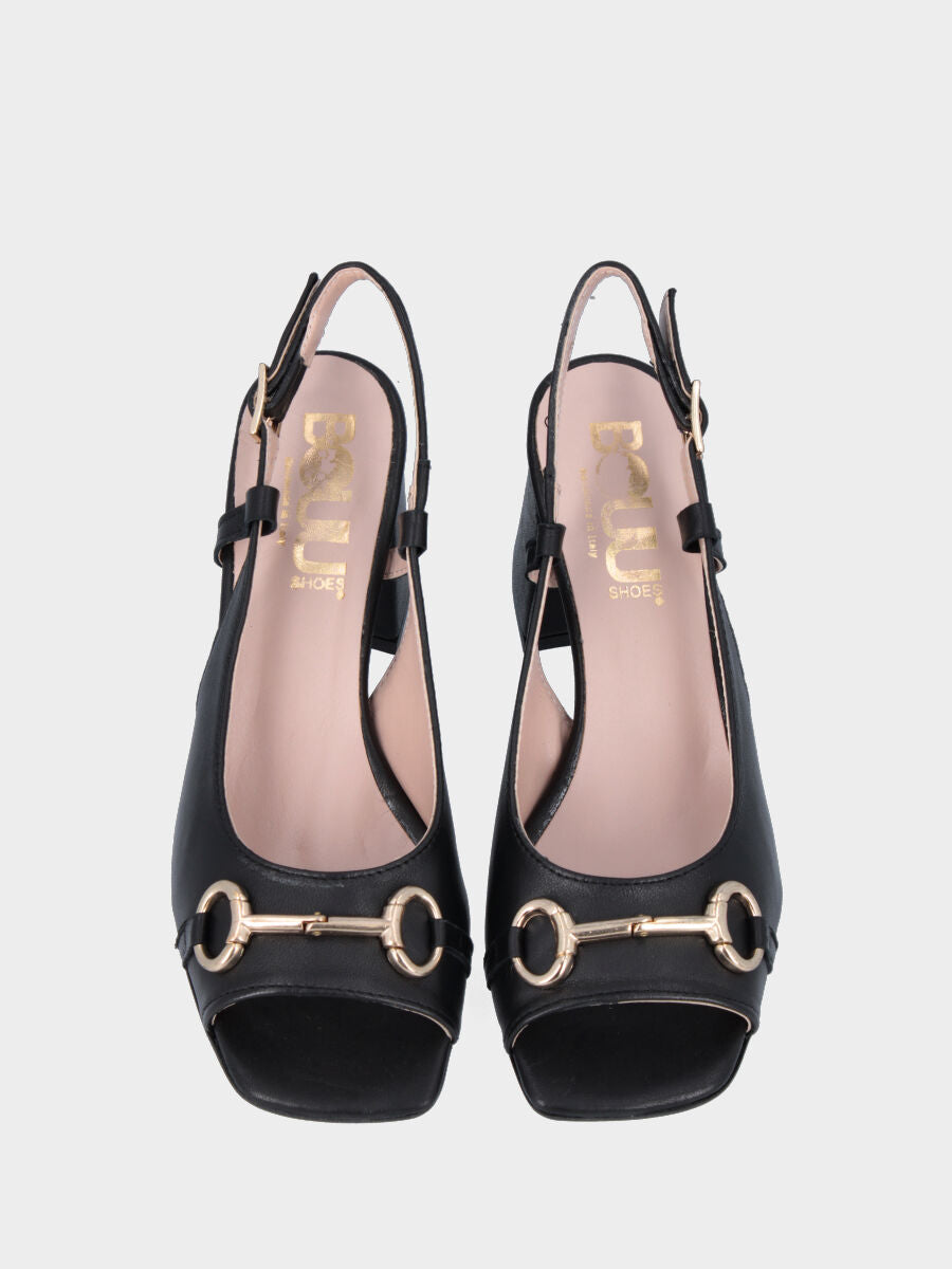 Sandale slingback noire en cuir avec morsetto et bout ouvert