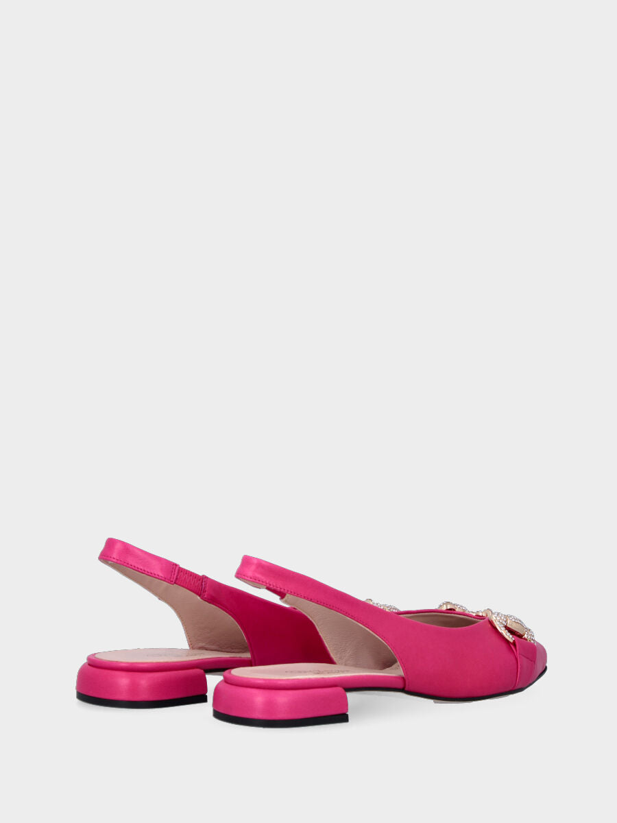 Décolleté slingback fucsia in pelle con morsetto puntinato