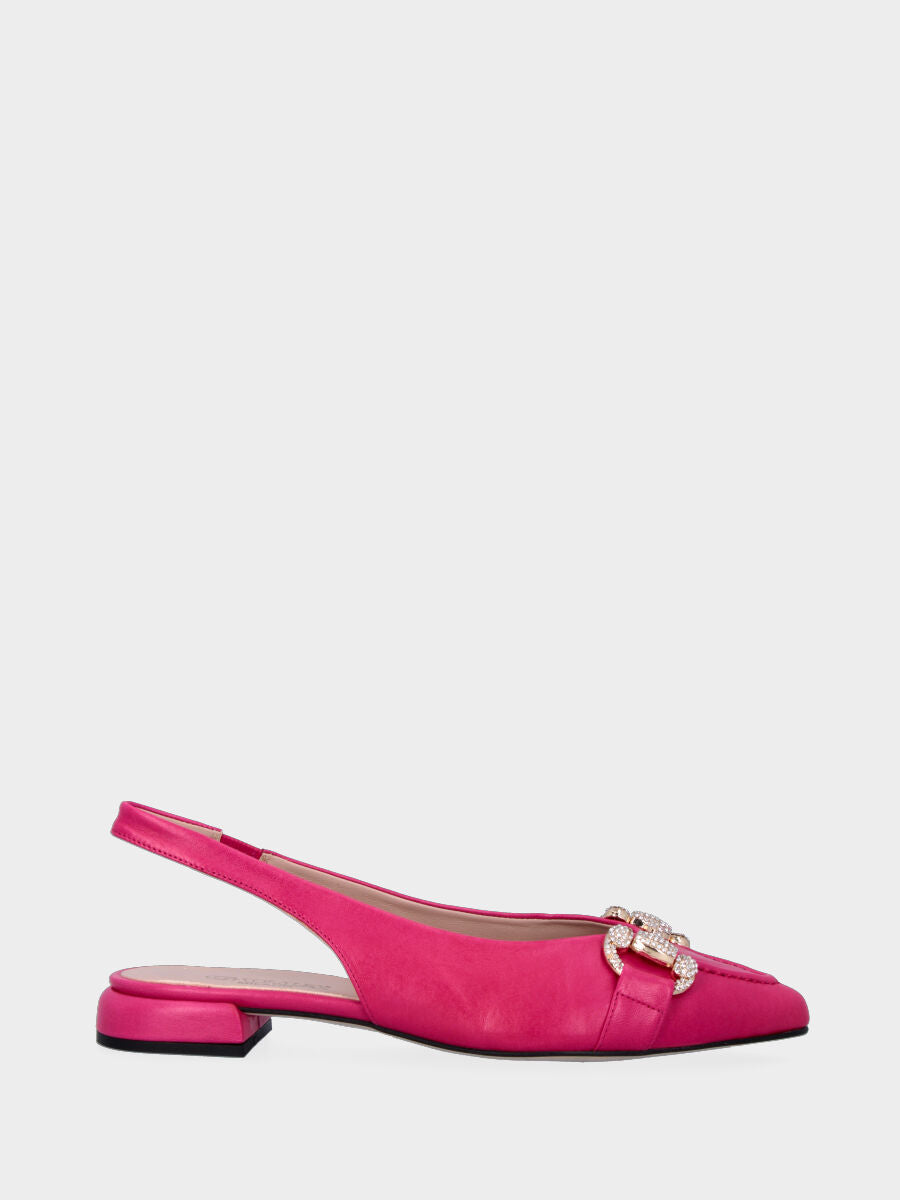 Décolleté slingback fucsia in pelle con morsetto puntinato
