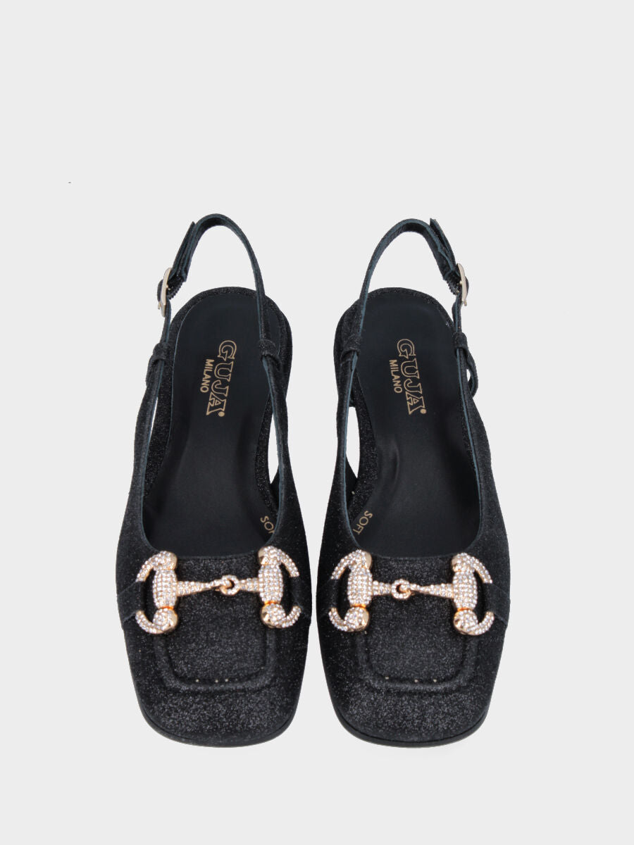Schwarze Pumps Slingback aus Lurex mit Glitzereffekt