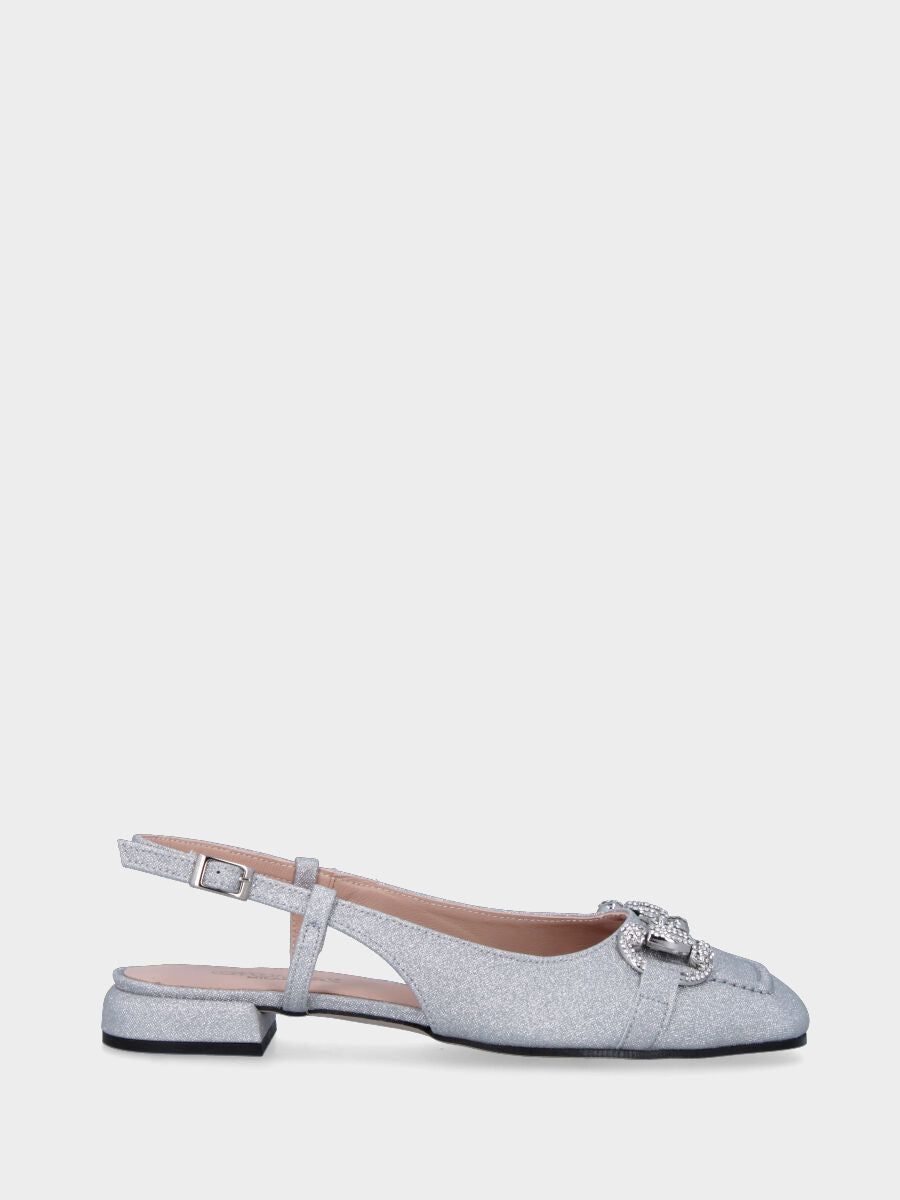 Décolleté slingback platino in lurex effetto glitter