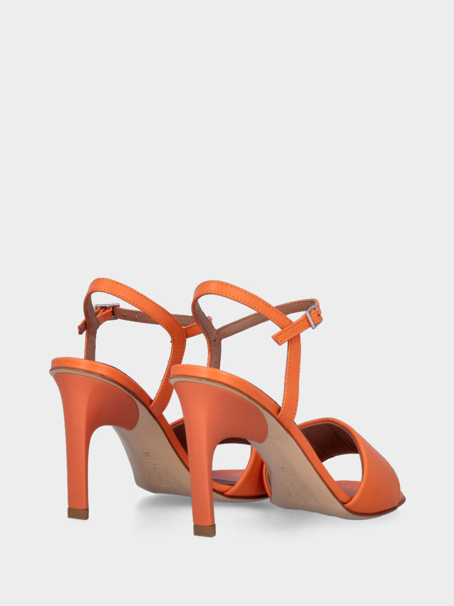 Sandalette mit orangefarbenem Absatz aus Leder mit Riemen