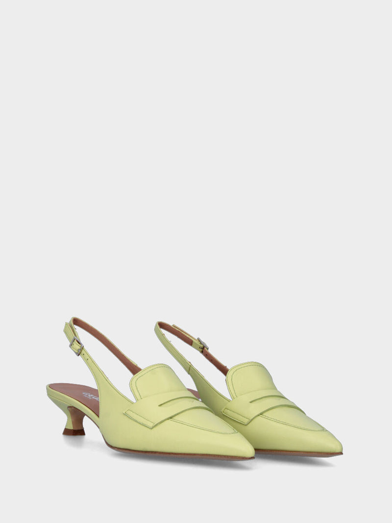 Mocassino verde in pelle modello slingback