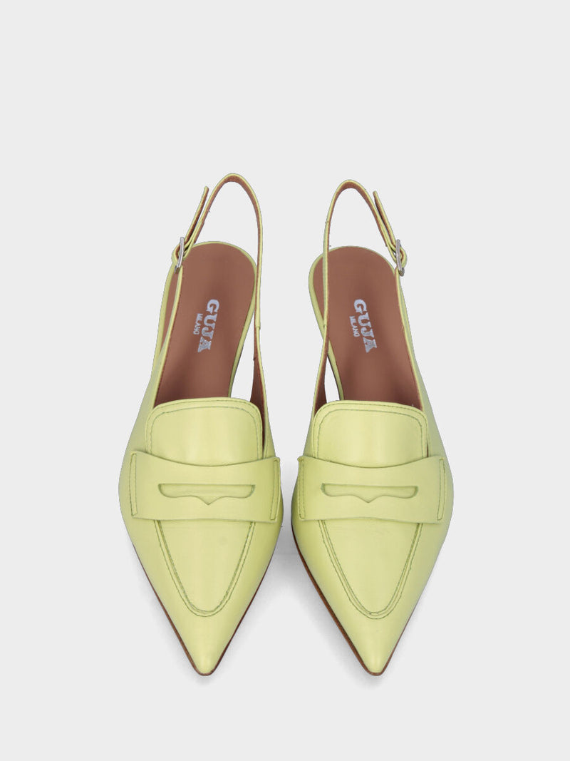 Mocassino verde in pelle modello slingback