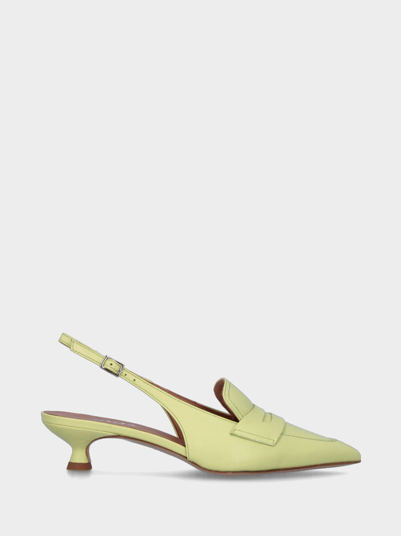 Mocassino verde in pelle modello slingback