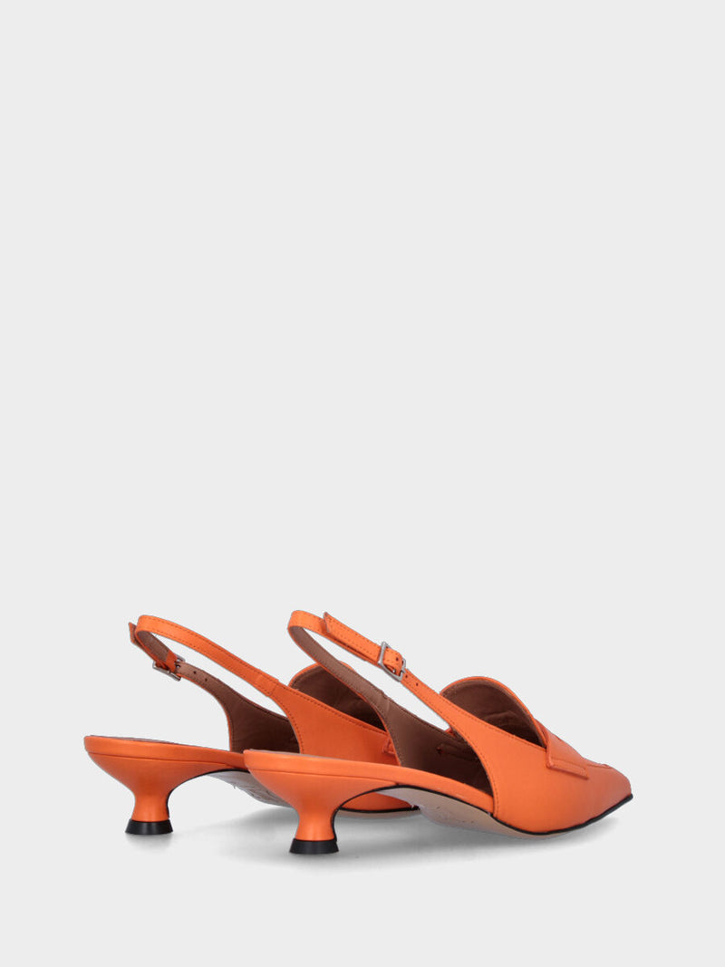 Mocassino arancione in pelle modello slingback