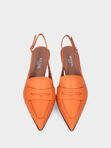 Mocassino arancione in pelle modello slingback