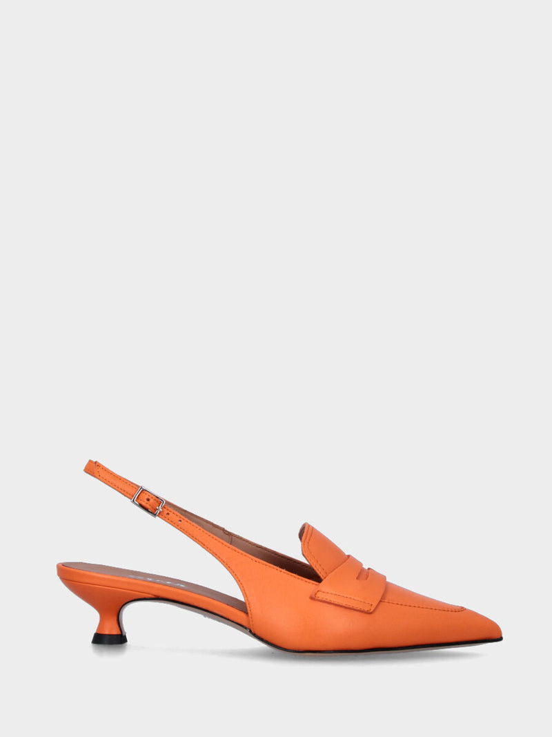 Mocassino arancione in pelle modello slingback