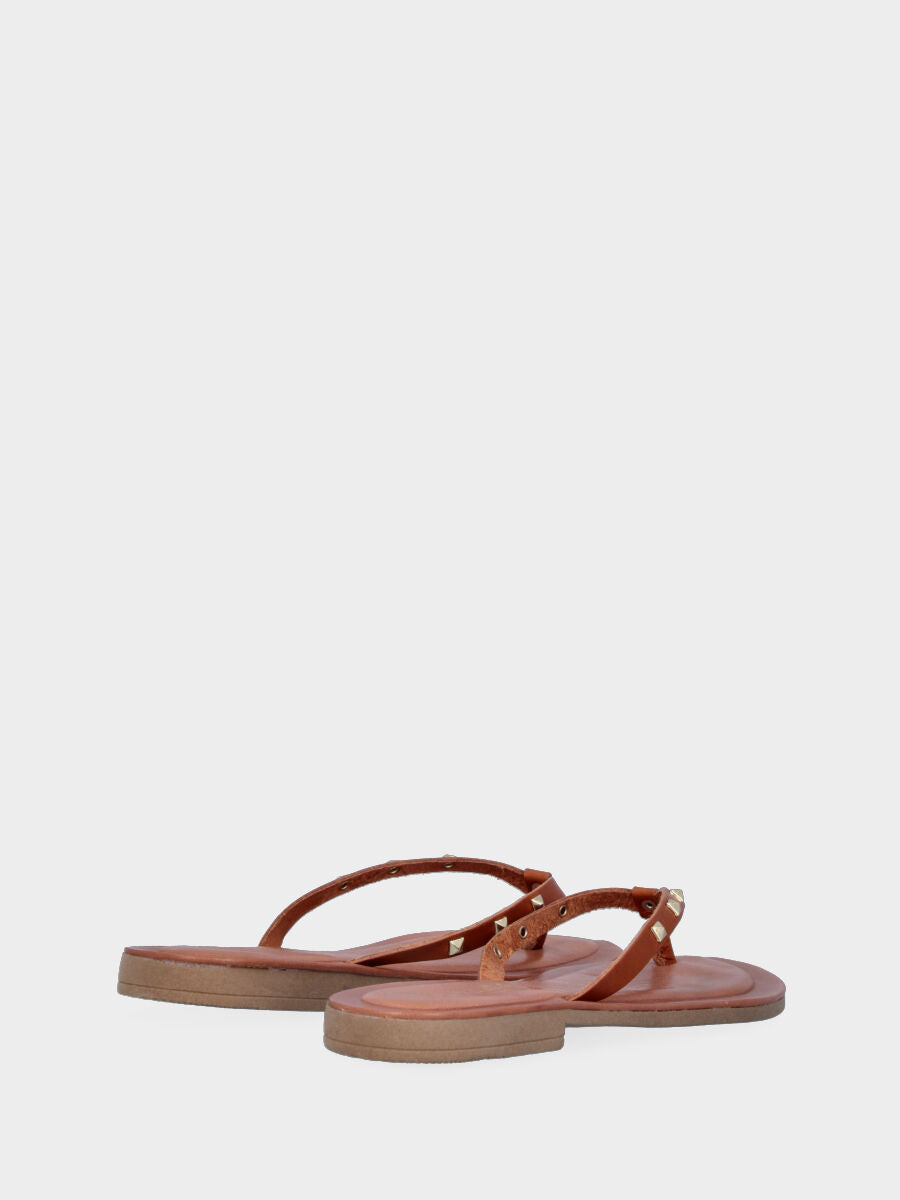 Brown leather slipper with studs