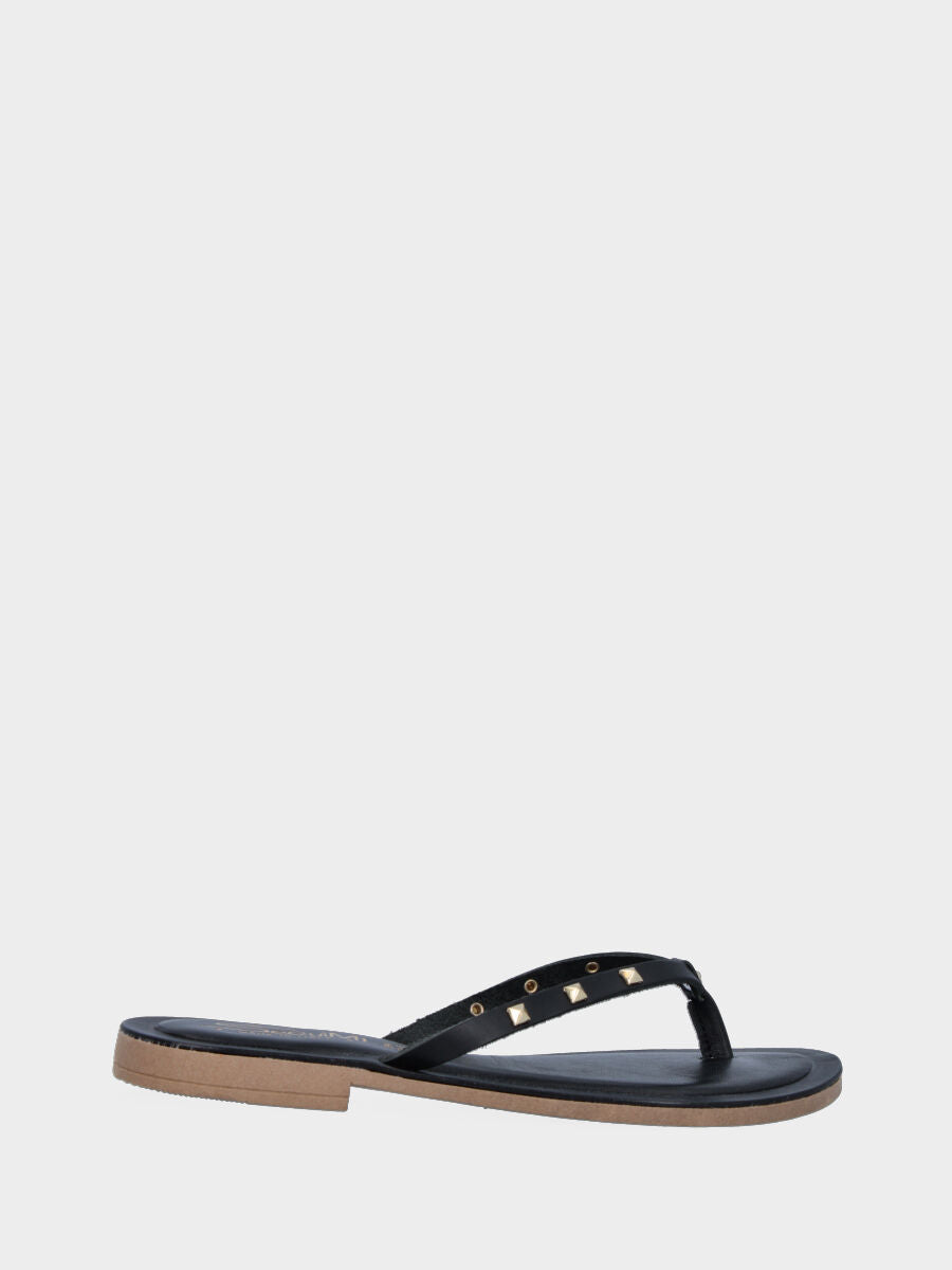 Black leather slipper with studs