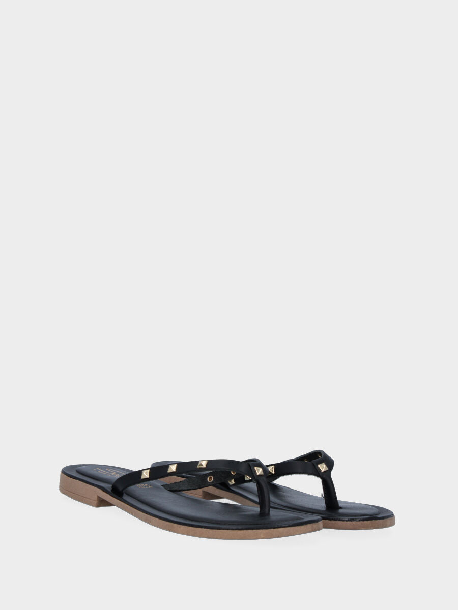 Black leather slipper with studs