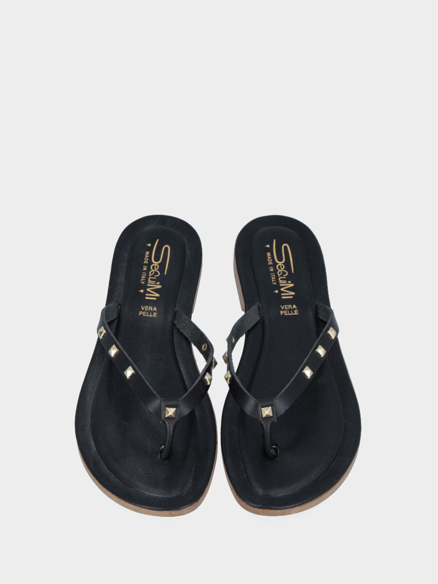 Black leather slipper with studs