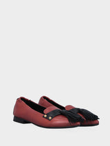 Mocassino bordeaux in pelle con nappine lunghe