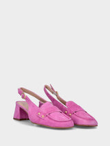 Mocassino a chanel in pelle rosa con borchiette decorative