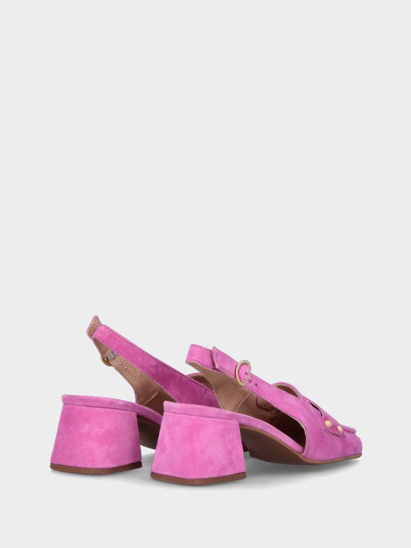 Mocassino a chanel in pelle rosa con borchiette decorative