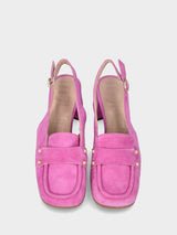 Mocassino a chanel in pelle rosa con borchiette decorative