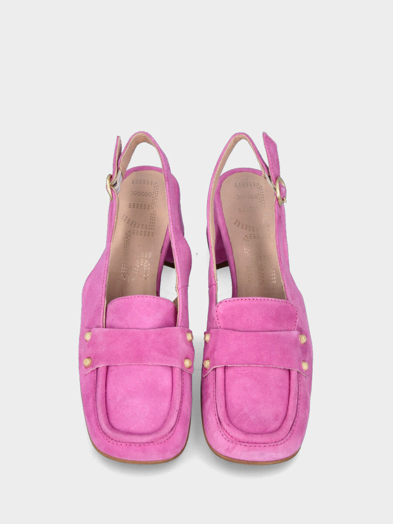 Mocassino a chanel in pelle rosa con borchiette decorative