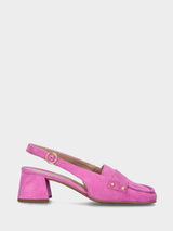 Mocassino a chanel in pelle rosa con borchiette decorative