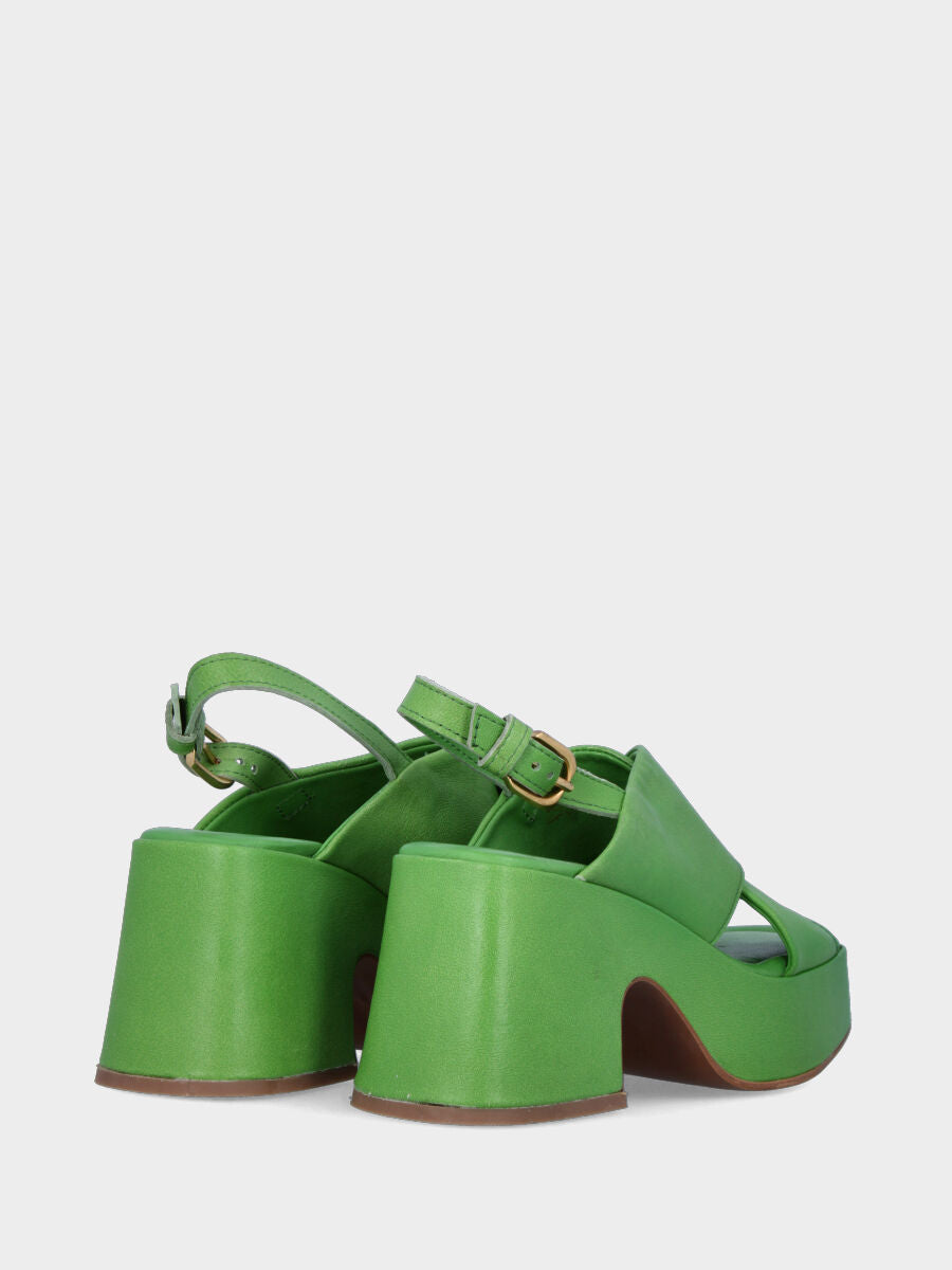 Green leather sandal with crossed straps